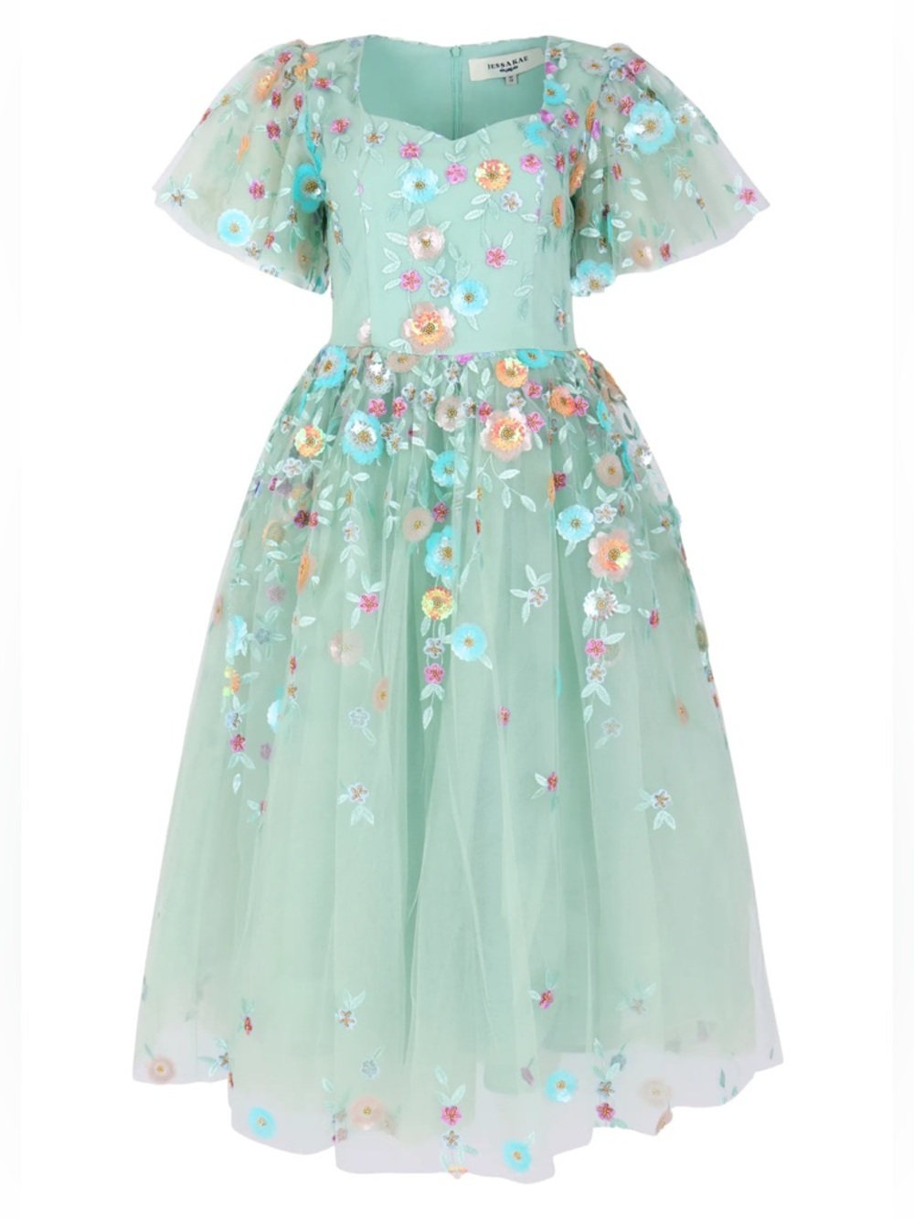New JessaKae Evangeline tulle sequin midi dress in teal - Picture 2 of 9